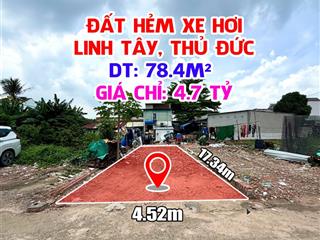Đất hẻm xe hơi  đường số 9, linh tây, thủ đức  giá chỉ 4.7 tỷ