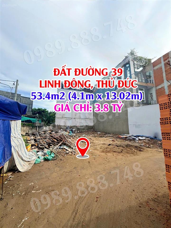 Đất đường số 39 linh đông, cách vành đai 2 chỉ 50m  53.4m2  4.5 tỷ