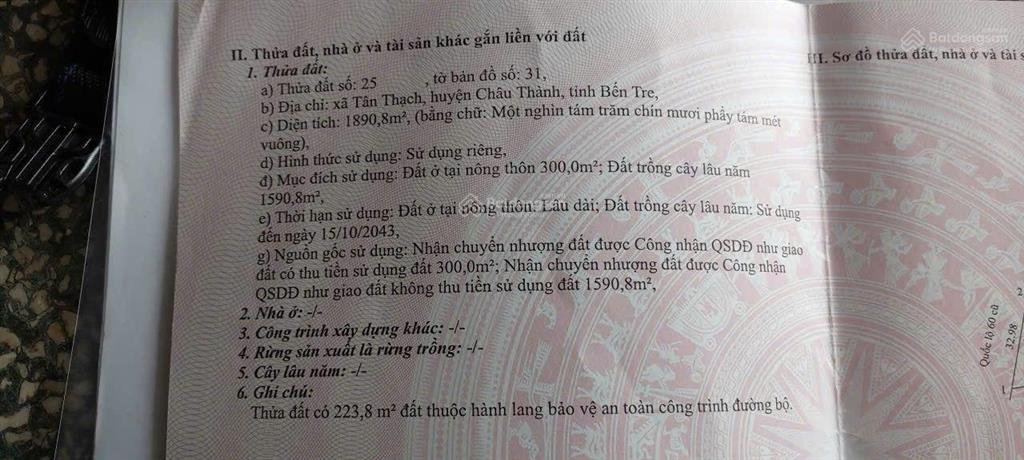 Đất 33 mét ngang, sâu 65 mét, mặt tiền quốc lộ 60 cũ (đường trần văn ơn, bến phà rạch miễu củ)