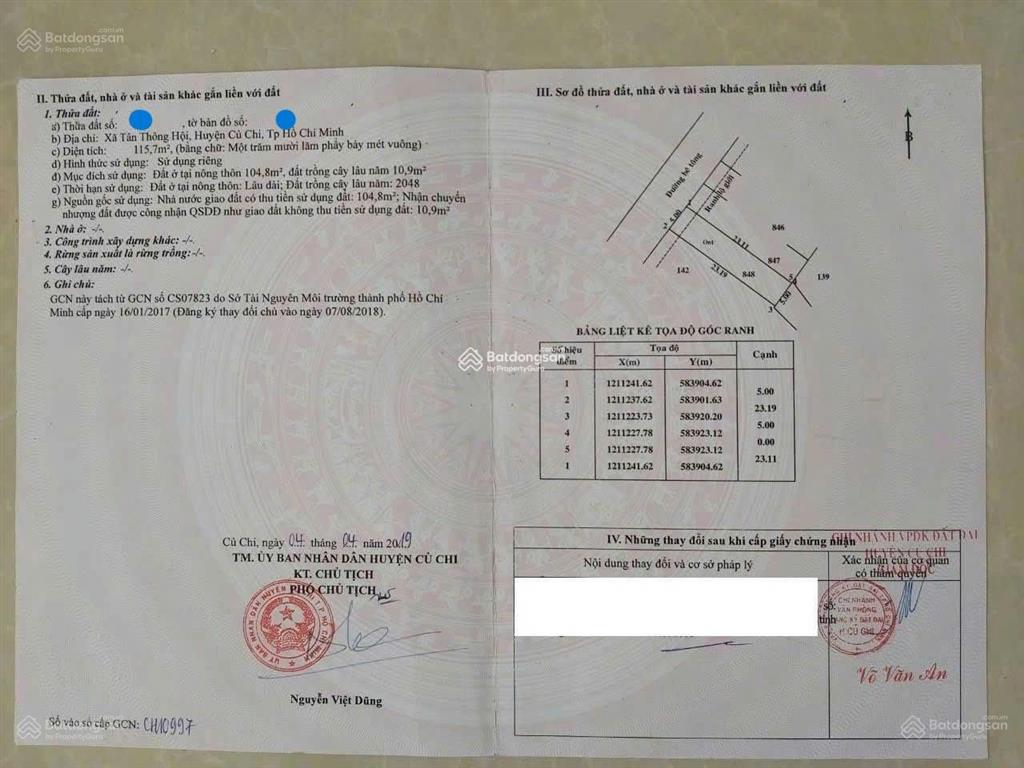 Đất thổ cư 115m2 đường liêu bình hương, tân thông hội củ chi giá 850tr sổ riêng dân cư đông đúc
