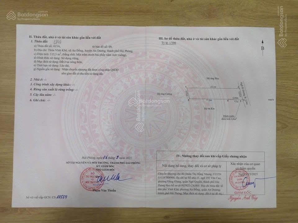 Bán đất 112,5m2 vĩnh khê, an đồng, an dương, hải phòng