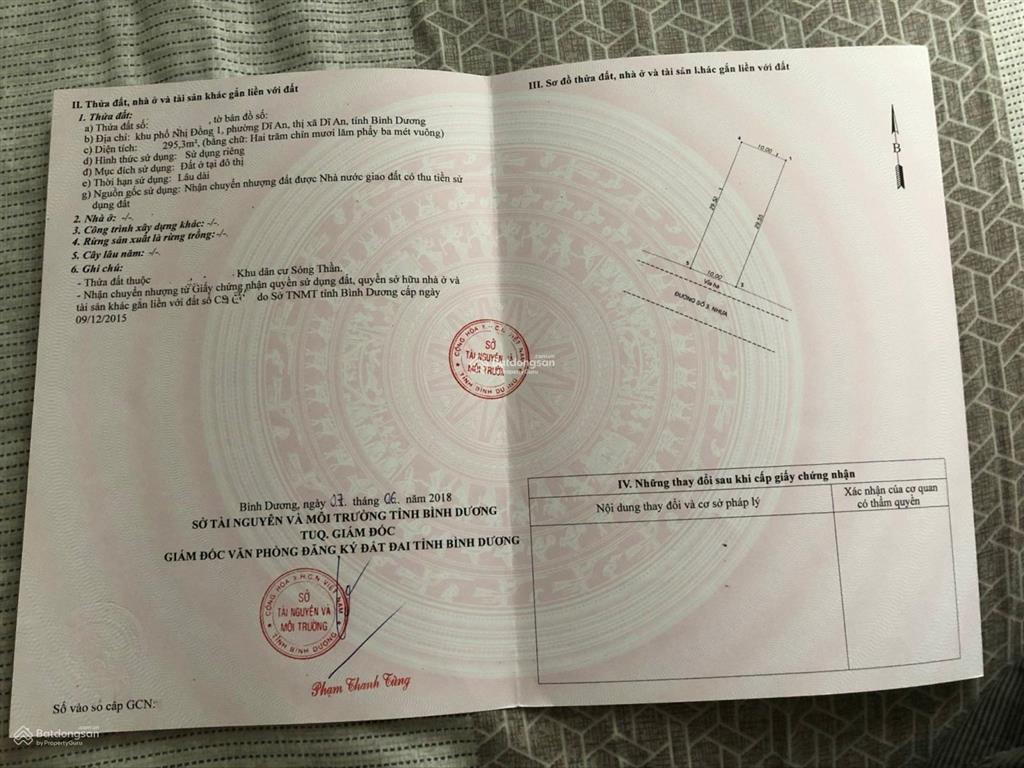 Bán đất mặt bằng kinh doanh, xóm vắng, phường dĩ an, hồ chí minh 295m2 full thổ cư, sổ hồng riêng