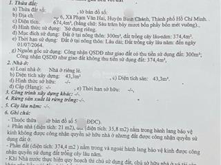 Bán đất ngay kdc an hạ. dt 19*35m, 674m2 có 300m2 thổ cư