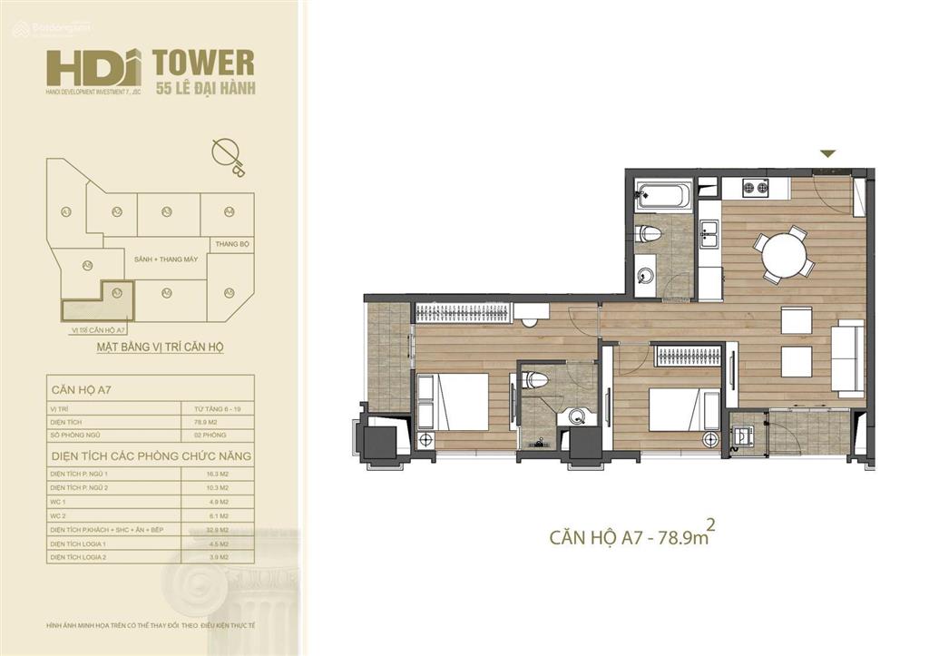 Chính chủ bán căn 2pn dt 76.2m2 tầng trung, hdi tower 55 lê đại hành, sổ đỏ cất két  0962 252 ***