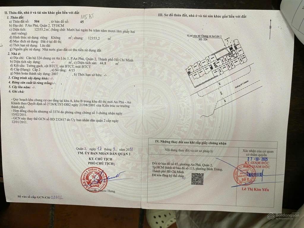 Chính chủ cần bán gấp chung cư quận 2, 45m2