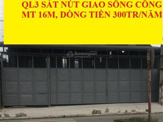 Bán 800m đất + xưởng mặt tiền 16m, quốc lộ 3, ngay nút giao sông công