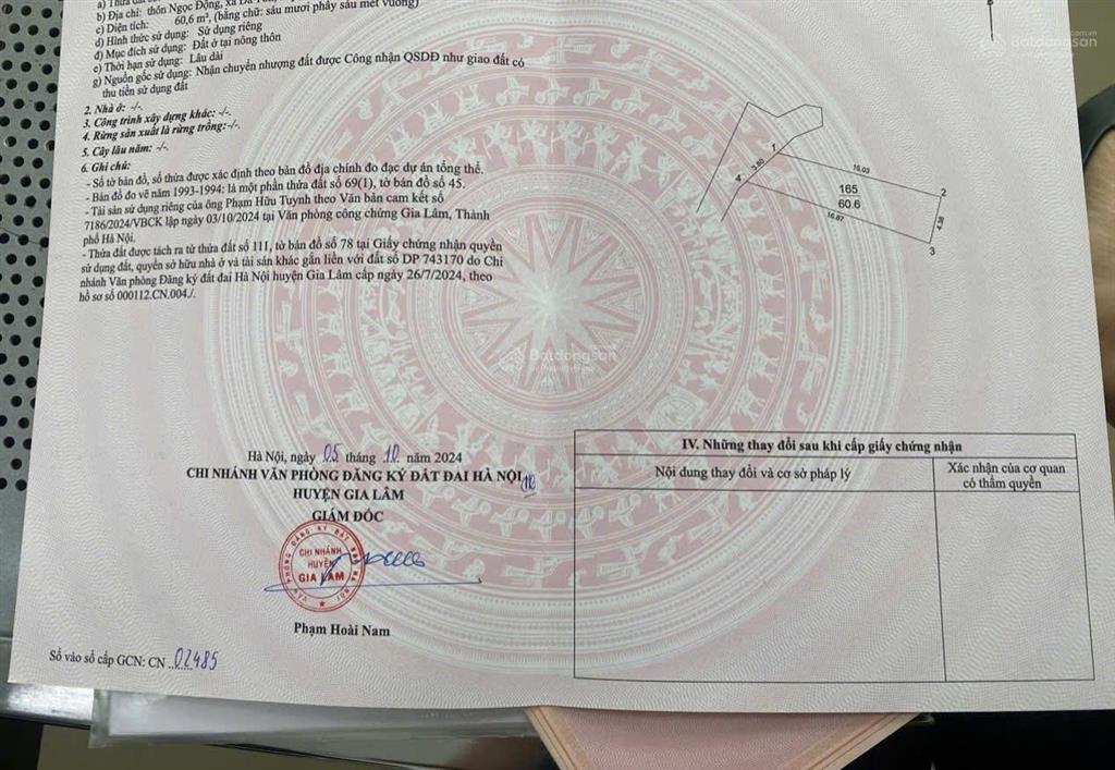 Bán đất 61m2 đa tốn gia lâm, giá chỉ 4 tỷ 550tr