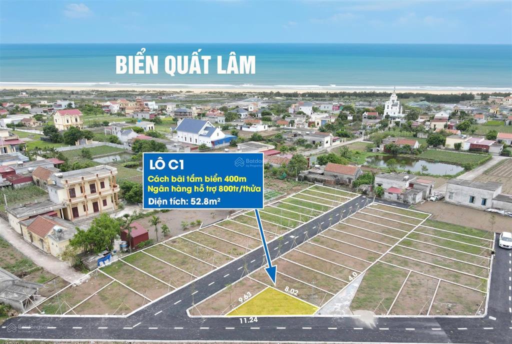 Bán đất 1 tỷ, 58,9m2 tại nguyễn văn ích, thị trấn quất lâm, giao thủy, nam định, view đẹp chỉ với