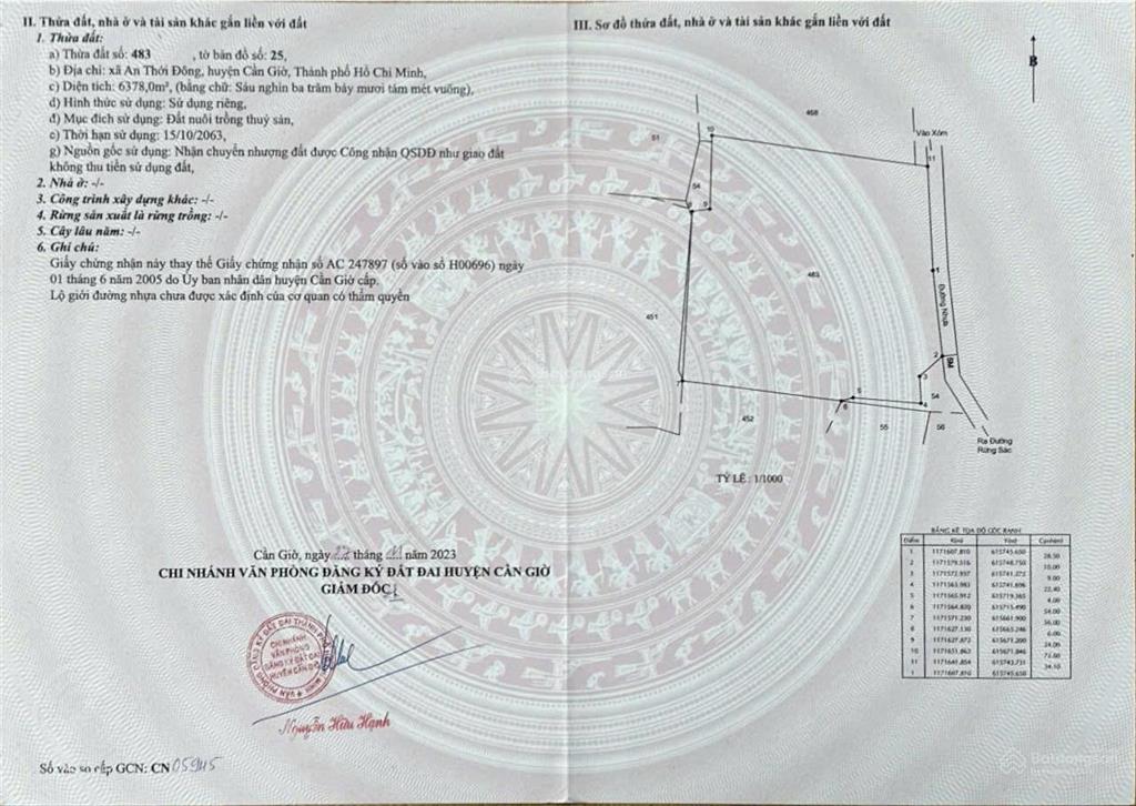 Bán gấp đất đẹp, giá rẻ nhất khu vực an thới đông, cần giờ  6.378m2