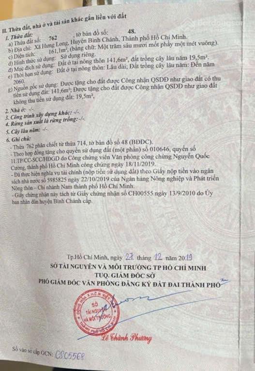 Đất lọt khe đối diện chợ hưng long, đoàn nguyễn tuấn, bình chánh, hcm, 161,1m2 giá 2,835 tỷ