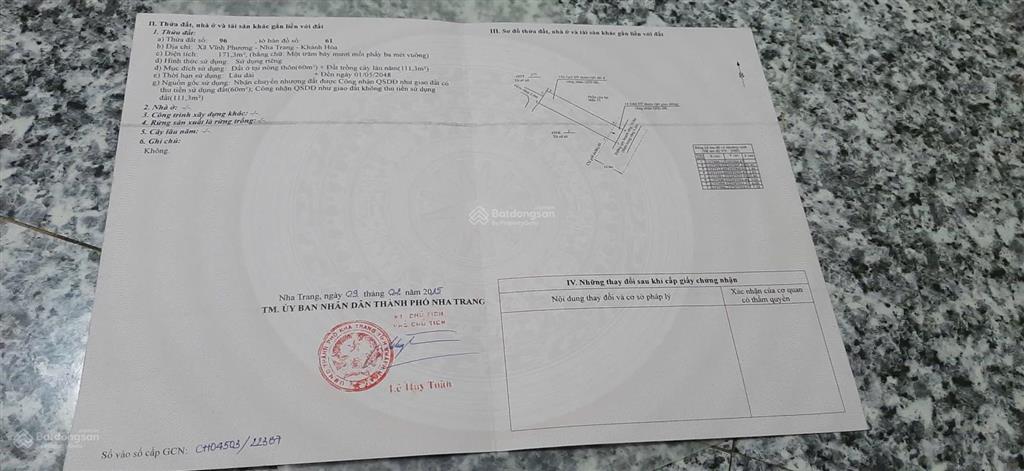 Đất trung tâm vĩnh phương nha trang 171.3m², hướng đông nam, đường ô tô 4,5m, giá chỉ 1,55 tỷ