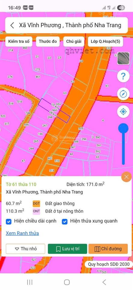 Đất trung tâm vĩnh phương nha trang 171.3m², hướng đông nam, đường ô tô 4,5m, giá chỉ 1,55 tỷ