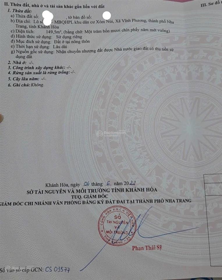 Đất đẹp gần trung tâm vĩnh phương  nha trang. 149,5m² ngang 6m gần ql1a, giá chỉ 1,75 tỷ