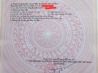 Chính chủ cần bán đất thổ cư tại tx mỹ hào, hưng yên, đường thông tứ ngả, pháp lý đầy đủ