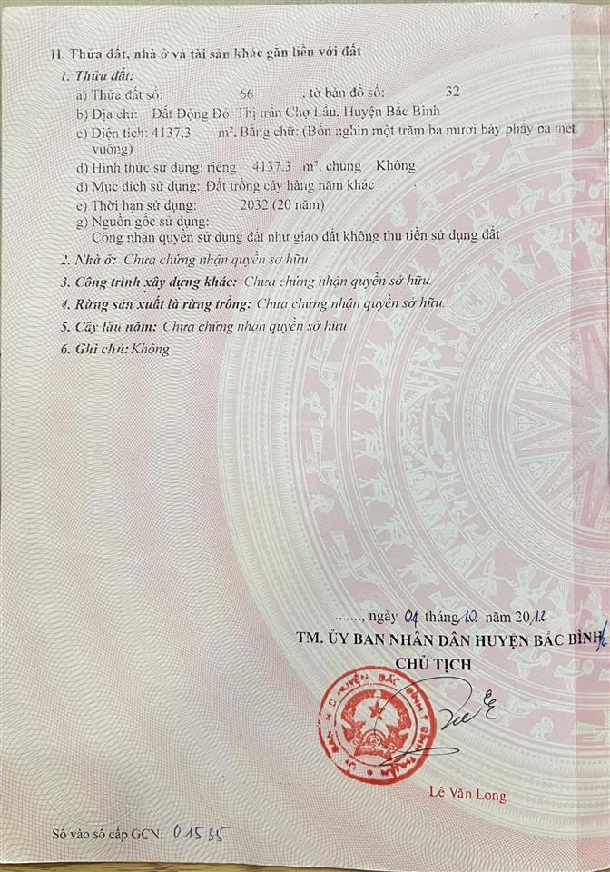 Chính chủ cần bán đất chợ lầu  bắc bình