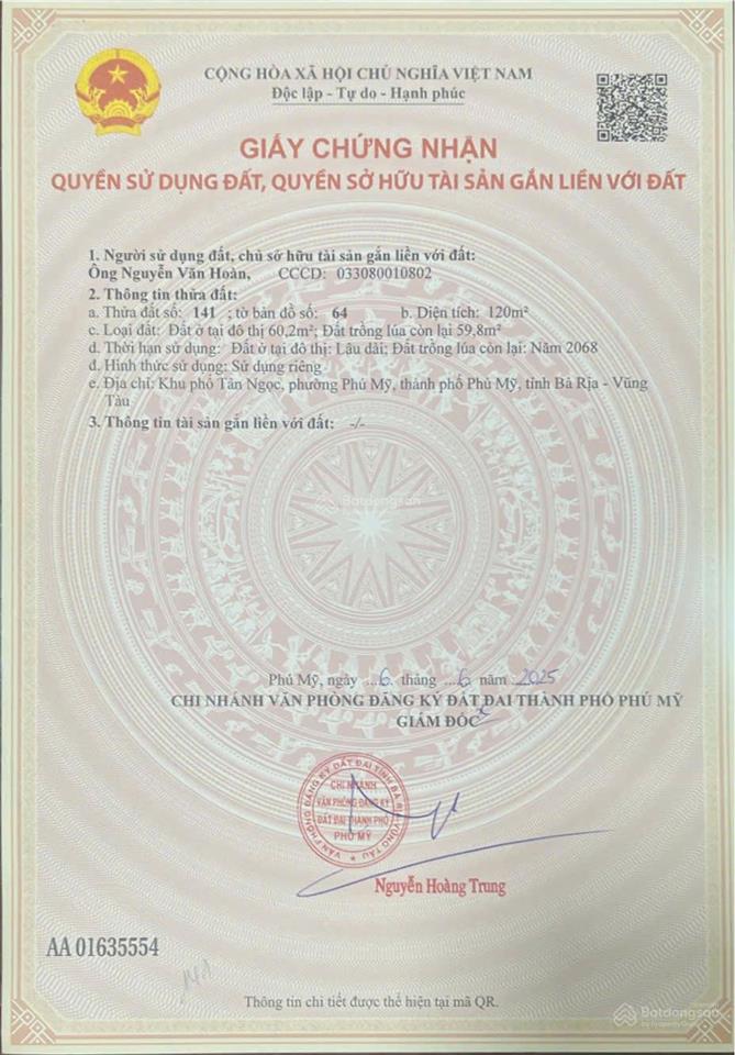 Bán đất phú mỹ giá rẻ nhất thị trường chỉ 2.2 tỷ sở hữu 285.7m2