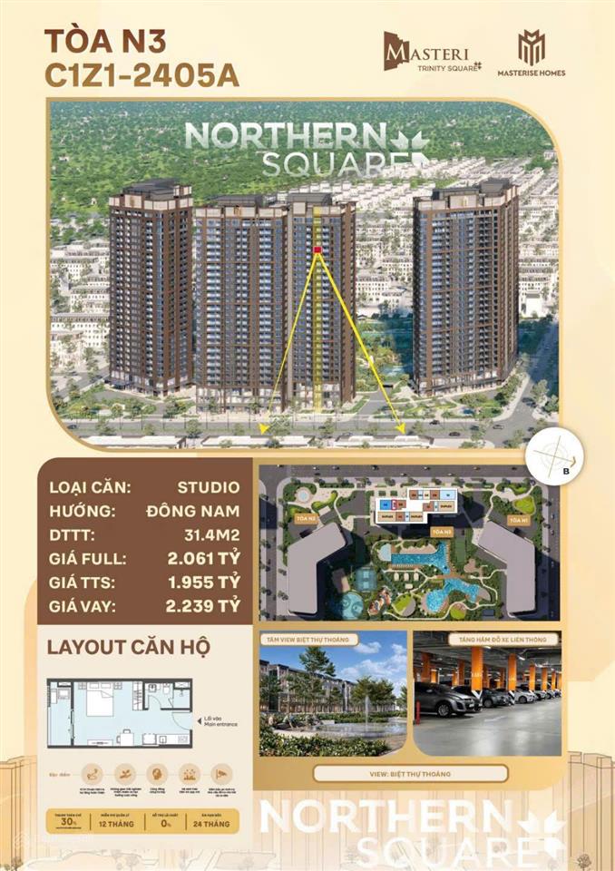 Siêu rẻ  studio trinity gần vincom rẻ nhất tòa northern square (hàng hiếm)