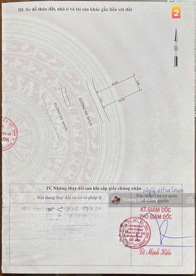 Bán 2 lô đất đường 32m  kdc châu thới, bình an, dĩ an  6,5 tỷ/1lo tl