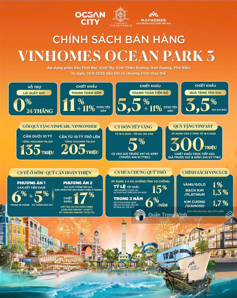 Booking liền kề vịnh xanh nhận ưu đãi lớn  vinhomes ocean park 3   0989 688 ***