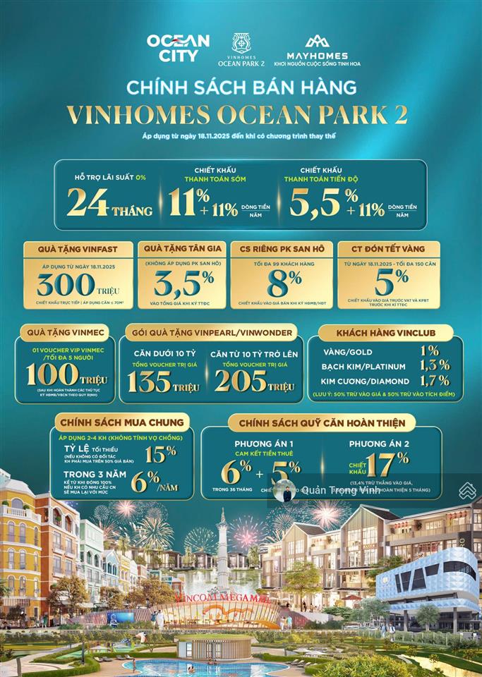 Booking liền kề vịnh xanh nhận ưu đãi lớn  vinhomes ocean park 3   0989 688 ***