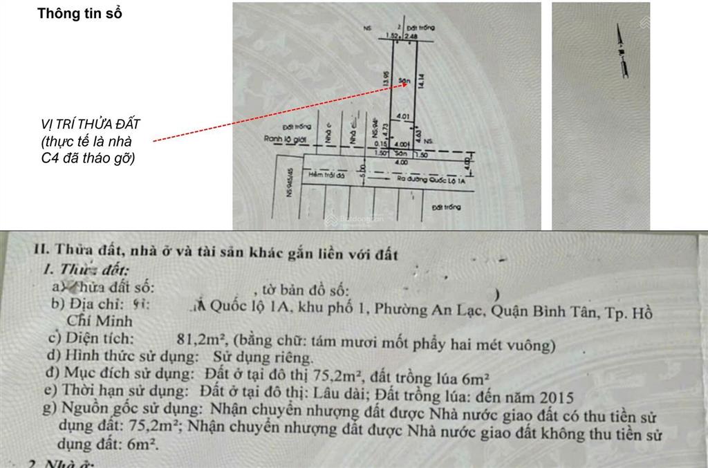 Đất full thổ cư 81.2m2, 4mx21 ở cạnh an lạc ô tô thông ra ql1a cạnh kinh dương vương trần đại nghĩa