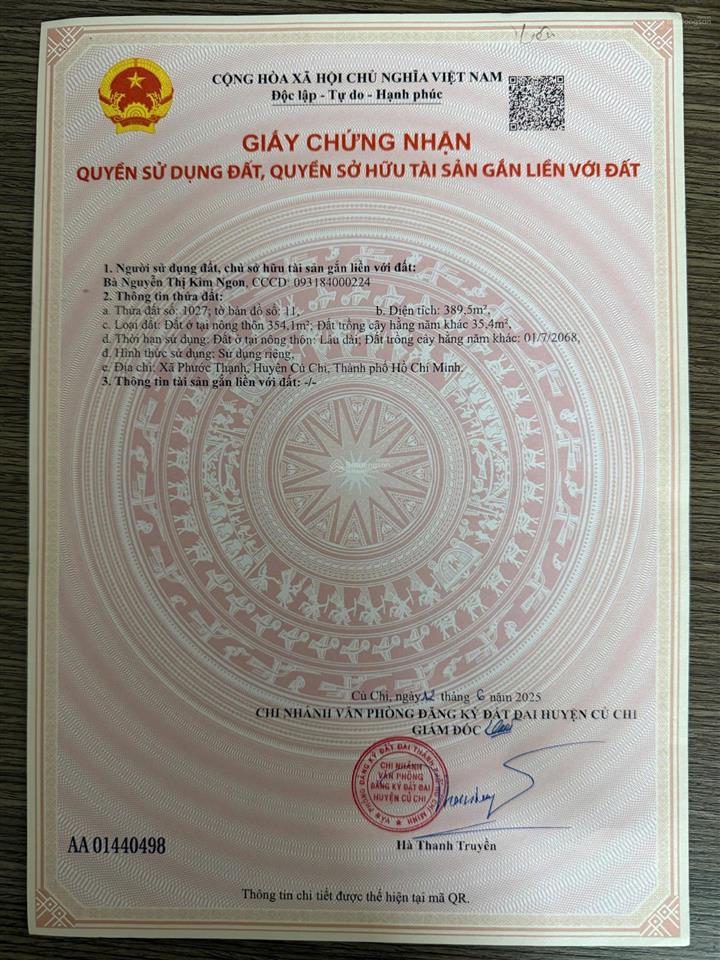Nhà vườn thái mỹ  mặt tiền nguyễn thị tấm  củ chi  389,5 ( 10x40 )  full thổ cư . giá 2 tỷ 300