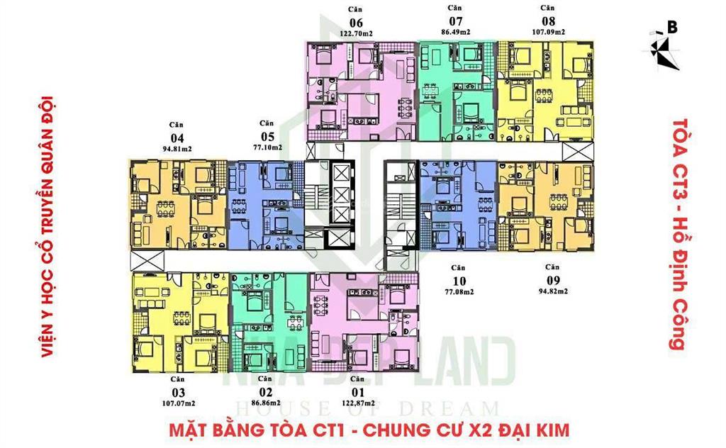 (giá đã có sổ)  bán căn hộ x2 đại kim, 3pn 2wc, 77m2, giá chuẩn 5,8 tỷ, ban công hướng nam