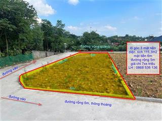 Cần bán lô góc 3 mặt tiền, diện tích 115,3m2, mặt tiền 6m, đường rộng thông thoáng.   0868 536 ***