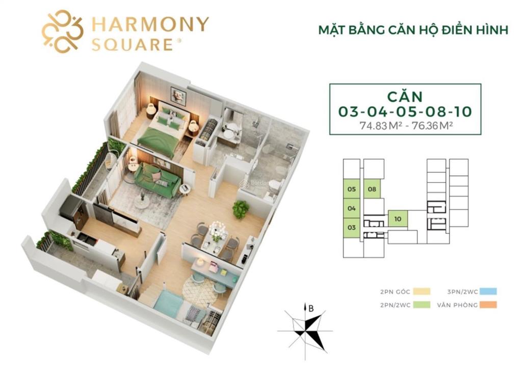 Chính chủ bán căn 75m2 chung cư harmony square nguyễn tuân