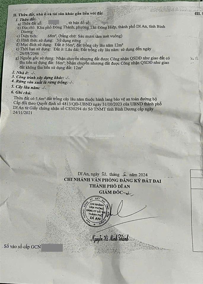 Đất 68m2 gần kdc tứ hải, phường tân đông hiệp, tp dĩ an