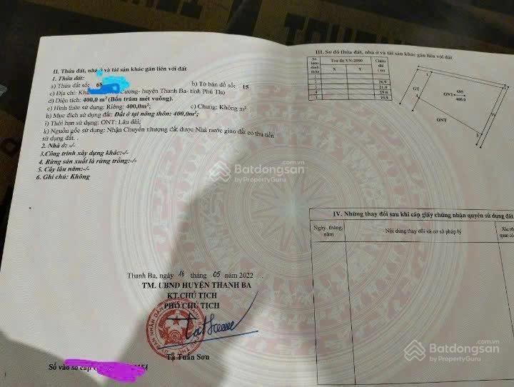 Bán đất tại khu 3 hoàng cương, thanh ba, phú thọ, 20 triệu / m2, 400 m2 chỉ với giá tốt
