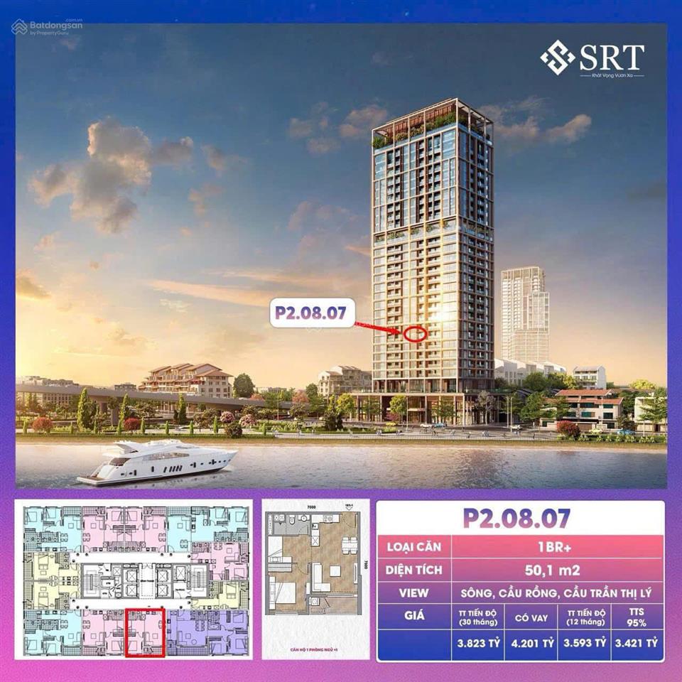 Bán nhanh 1pn + 1 diện tích 50,1m2 view trực diện sông hàn