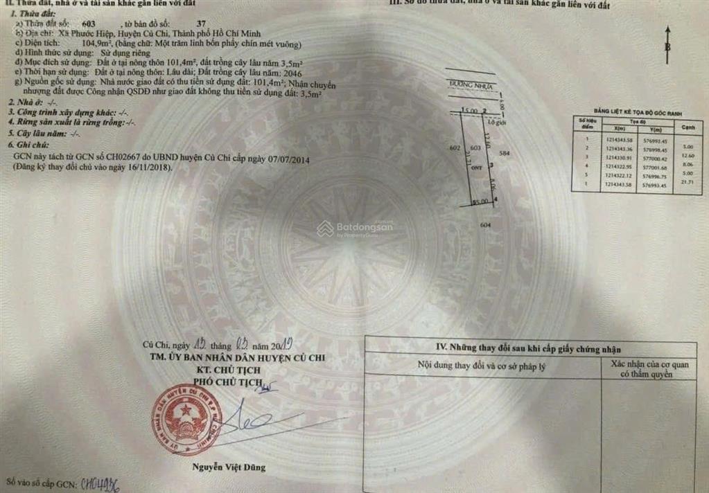 Bán đất mặt tiền đường thổ cư 100% đường ba sa , xã phước hiệp. dt 105m2, giá 900tr, sổ hồng riêng