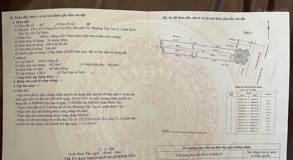 Bán 598 m2 đất ở đô thị mặt tiền đường nguyễn cửu phú, phường tân tạo a, quận bình tân, tp.hcm