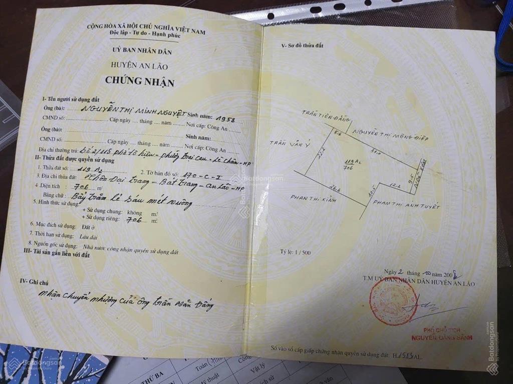 706m2 full thổ cư chỉ vài tr/mét vuông. nằm giáp khu công nghiệp tràng duệ 3 đang san lấp gấp rút