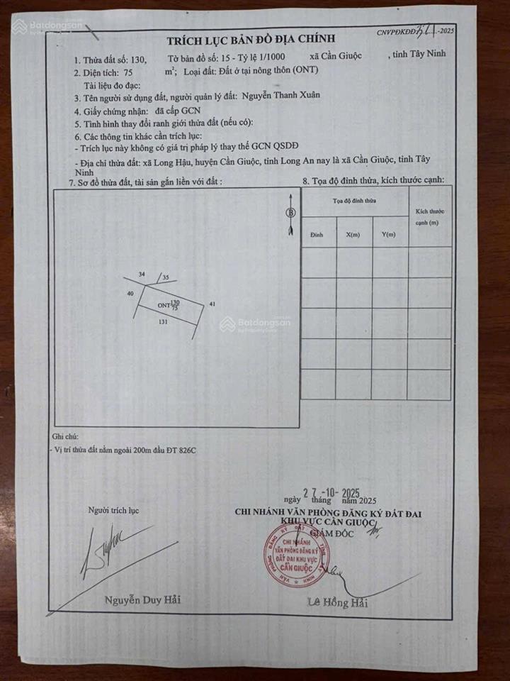 Hàng hiếm ,chỉ 850 tr có sẵn giấy phép xây dựng , k dính qh. tại ấp 2/5 long hậu , 0937 161 *** nga