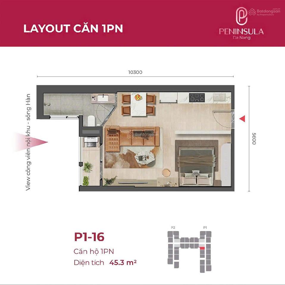 Độc quyền! duy nhất 1 căn 1pn peninsula, view sông, dòng tiền 18  20tr/tháng  thanh toán tiến độ