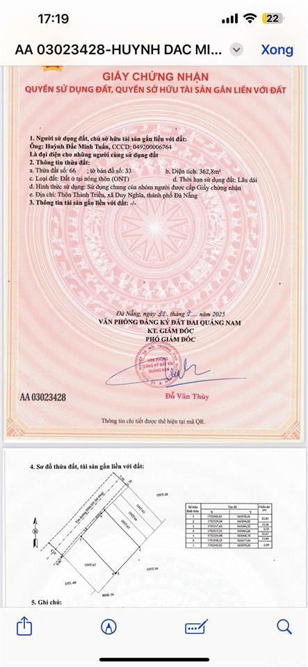 Bán đất đẹp tại trục chính mặt tiền xã duy nghĩa, 4,2 tỷ, 362,8 m2 đất ở 100%