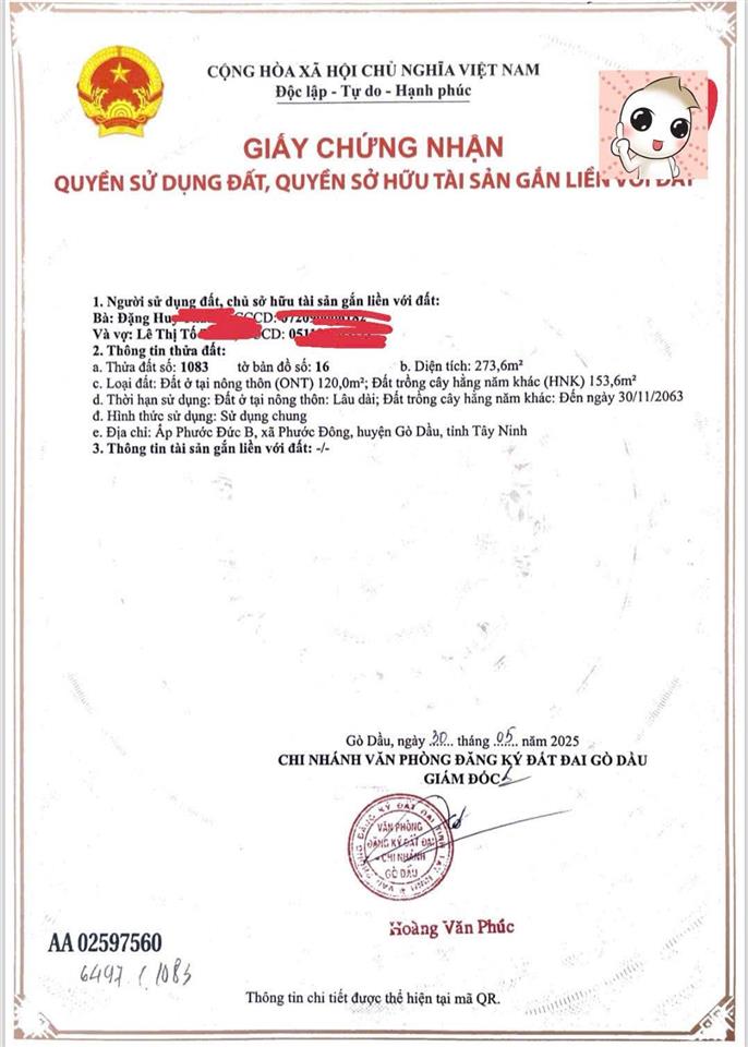 Bán đất đẹp gần kcn phước đông, gò dầu, tây ninh  giá chỉ 1.55 tỷ!   0987 131 ***