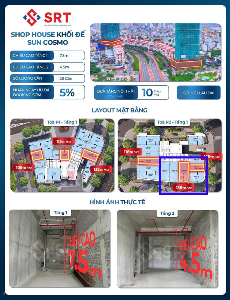 Mở bán shophouse khối đế 3 tầng, sun cosmo đà nẵng dt 100m2, nh hỗ trợ 70% từ 75 tr/m2, sổ lâu dài