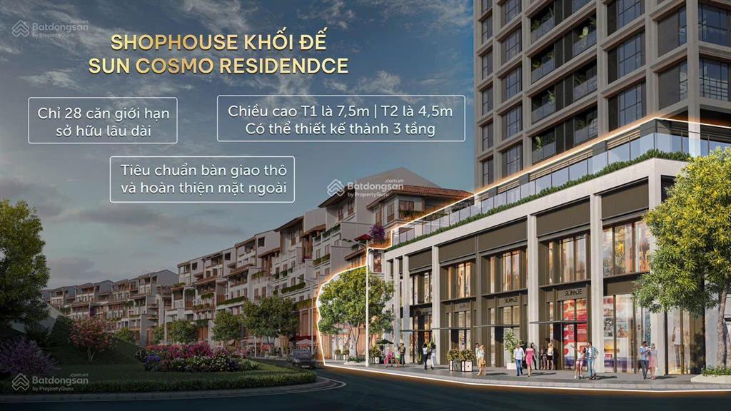 Mở bán shophouse khối đế 3 tầng, sun cosmo đà nẵng dt 100m2, nh hỗ trợ 70% từ 75 tr/m2, sổ lâu dài