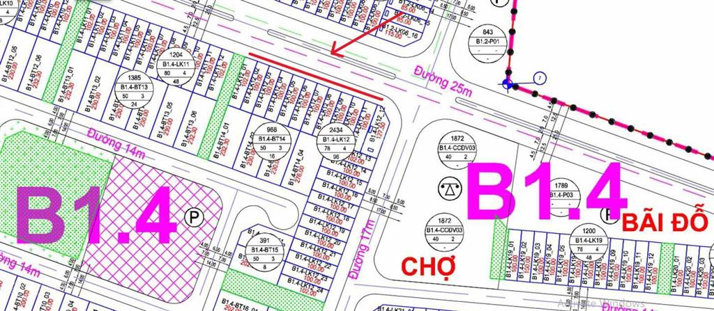 Bán căn liền kề xẻ khe 2 mặt thoáng, đường 25m, gần chợ, gần chung cư kinh doanh tốt