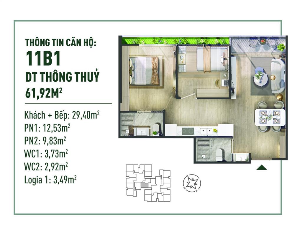 Chính chủ chuyển công tác cần nhượng lại căn 2pn 2vs 65m² chung cư the fibonan