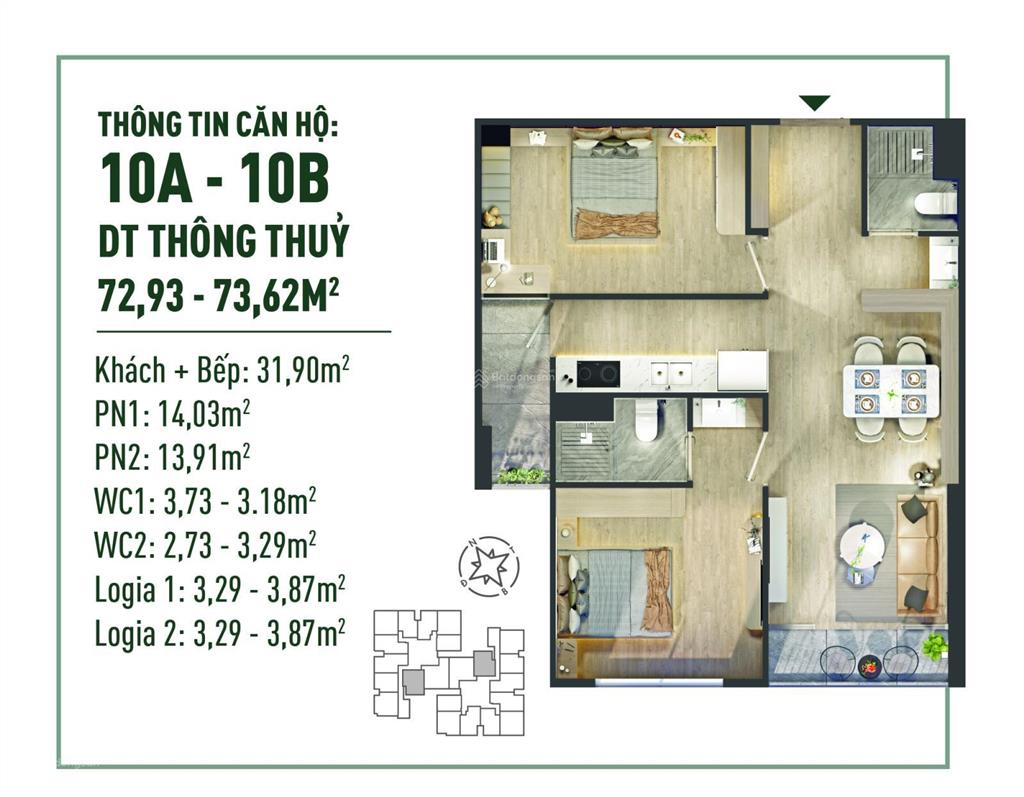 Chính chủ chuyển công tác cần nhượng lại căn 2pn 2vs 65m² chung cư the fibonan
