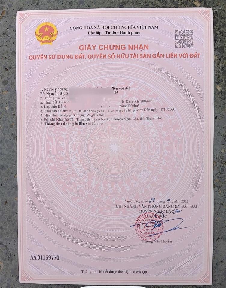 Bán đất 90m2 tại hồ chí minh, quang trung, ngọc lặc, thanh hóa, 180 triệu