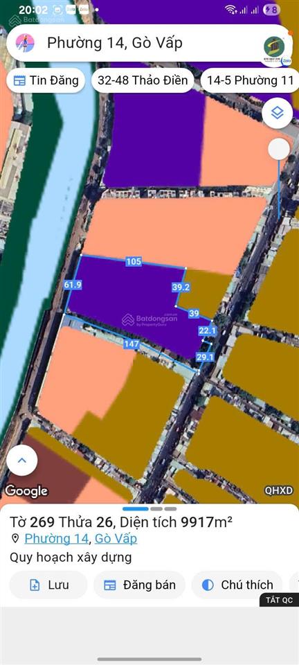 Bán lô đất mặt tiền phan huy ích  dt 51x138m cn 9123m2, nở hậu 62m giá 410 tỷ tl