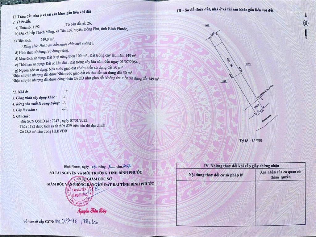 Đất mặt tiền dt755, tân lợi, đồng phú, bình phước 250m2 chỉ cần có 240 triệu!  0852 693 ***