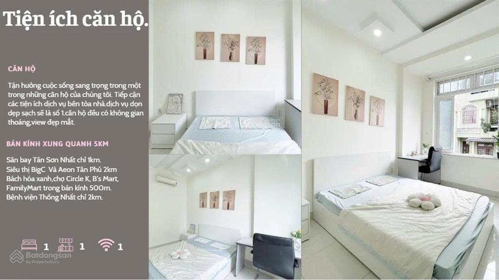 Phòng chuẩn không gian ở full nội thất thang máy gần sân bay chỉ 5 phút.