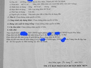 Bán gấp đất chính chủ xã đông thạnh, hóc môn, 532m2, mặt tiền đường nhựa, đất thổ cư, sổ hồng riêng