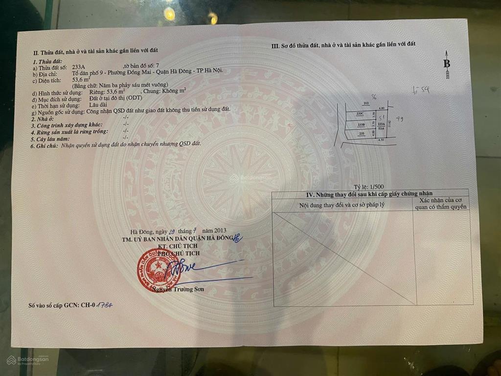 Bán lô đất hướng nam 53,6m2, mặt tiền 4,5m tại tổ 9 đồng mai  hà đông